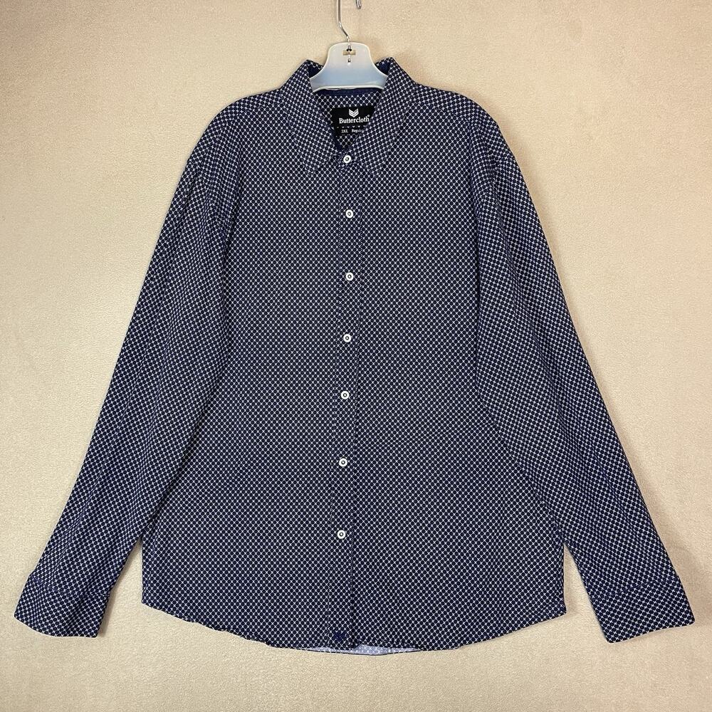 Buttercloth Shirt Mens‎ 2XL Blue Geometric Print Long Sleeve Regular Fit